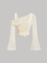 Off-Shoulder Mesh 2in1 Trumpet Sleeve Top